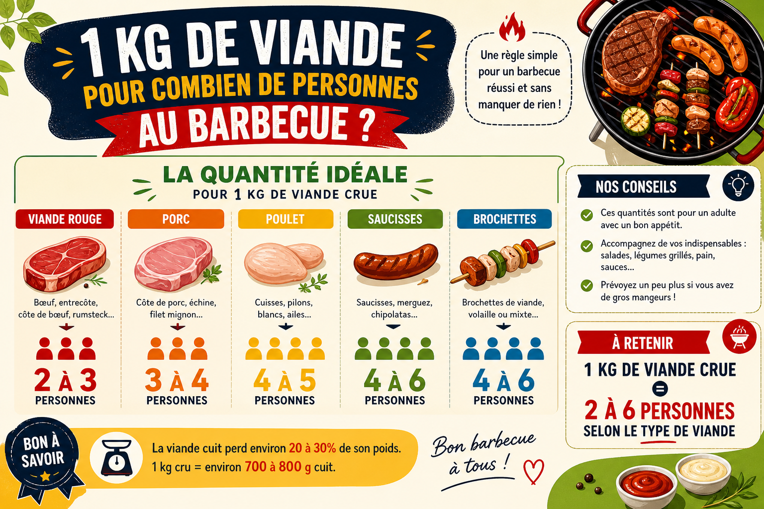Infographie : 1 kg de viande pour combien de personnes au barbecue