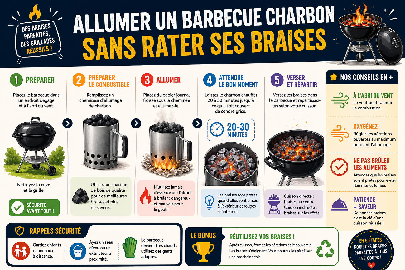 Infographie : Allumer un barbecue charbon sans rater ses braises