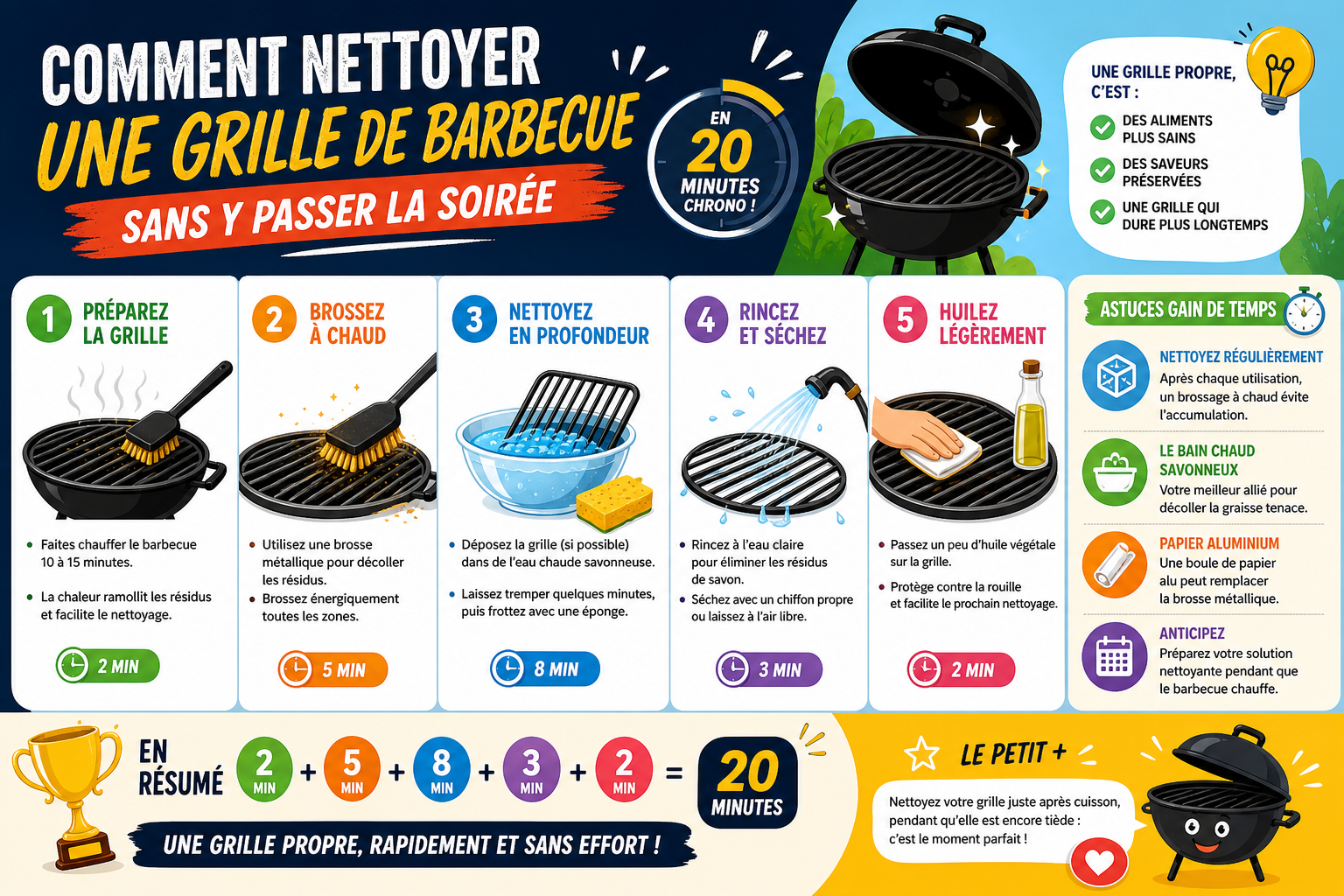 Infographie : Comment nettoyer une grille de barbecue sans y passer la soirée