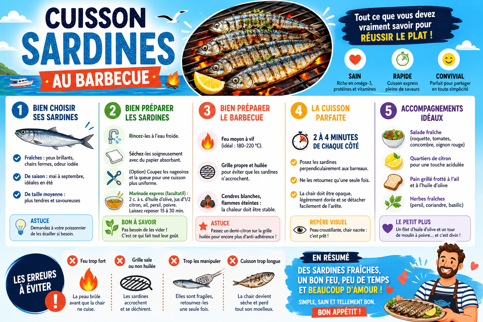 Infographie : Cuisson sardines au barbecue : tout ce que vous devez vraiment savoir pour réussir le plat