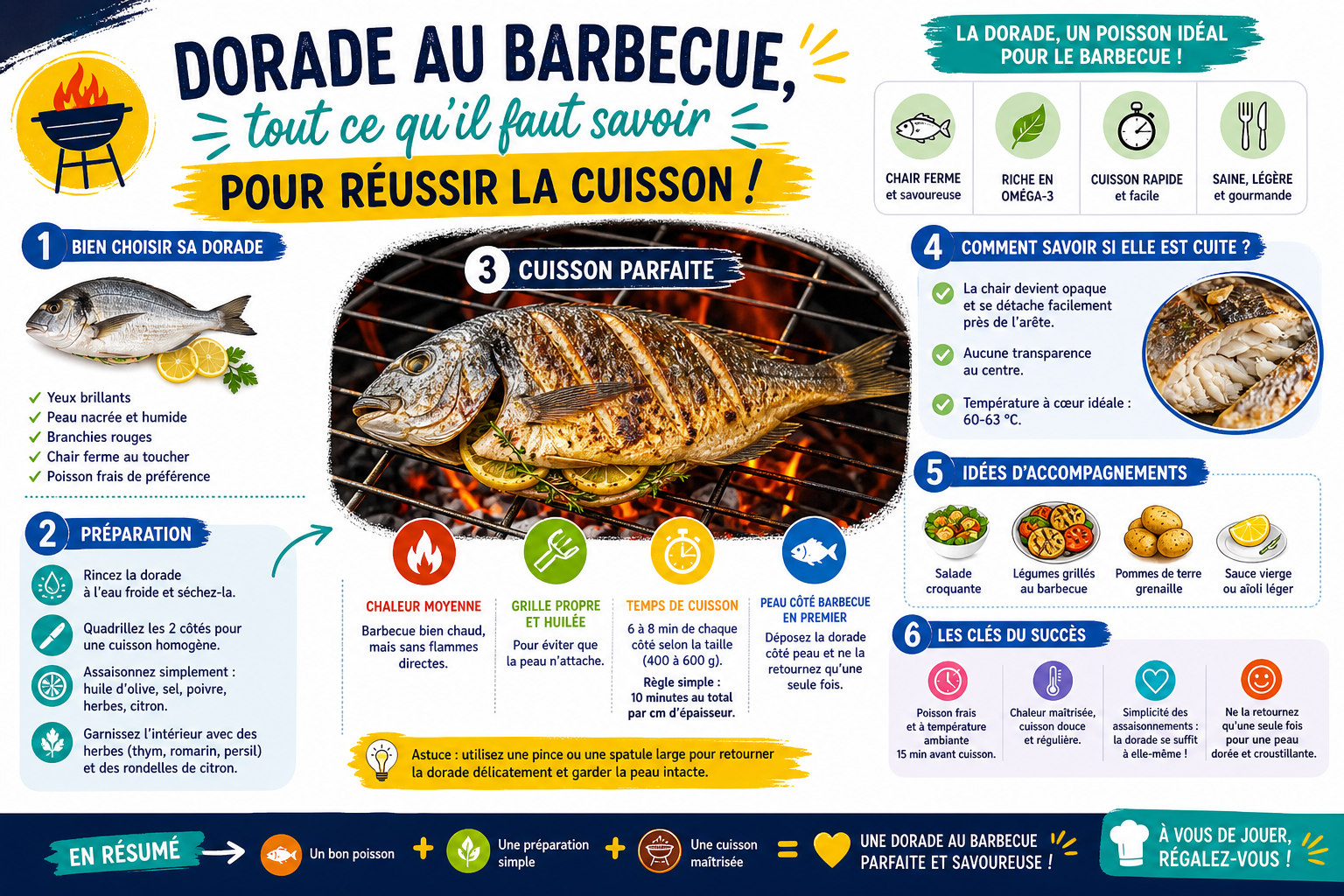 Infographie : Dorade au barbecue, tout ce qu'il faut savoir pour réussir la cuisson