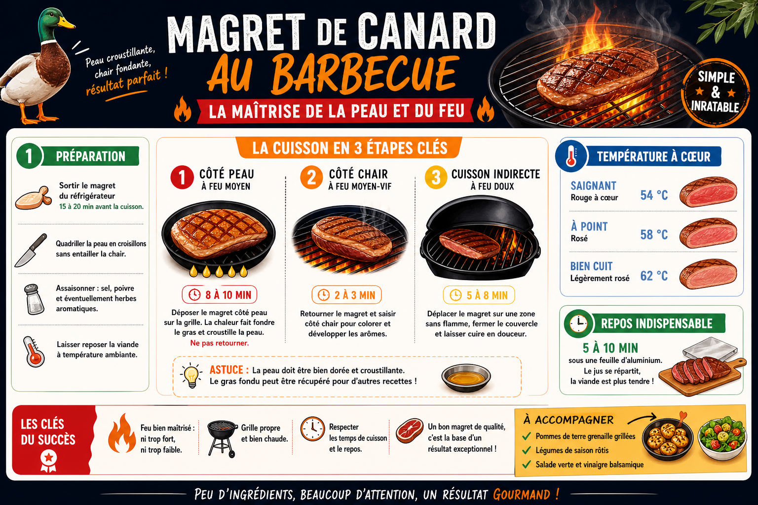 Infographie : Magret de canard au barbecue, la maîtrise de la peau et du feu