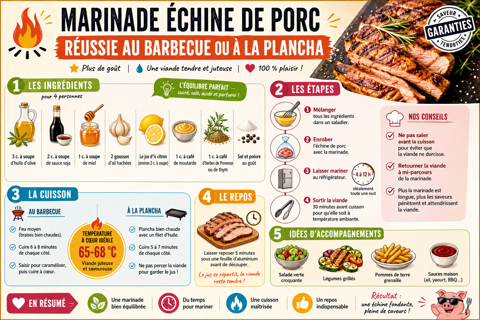 Infographie : Marinade échine de porc réussie au barbecue ou à la plancha