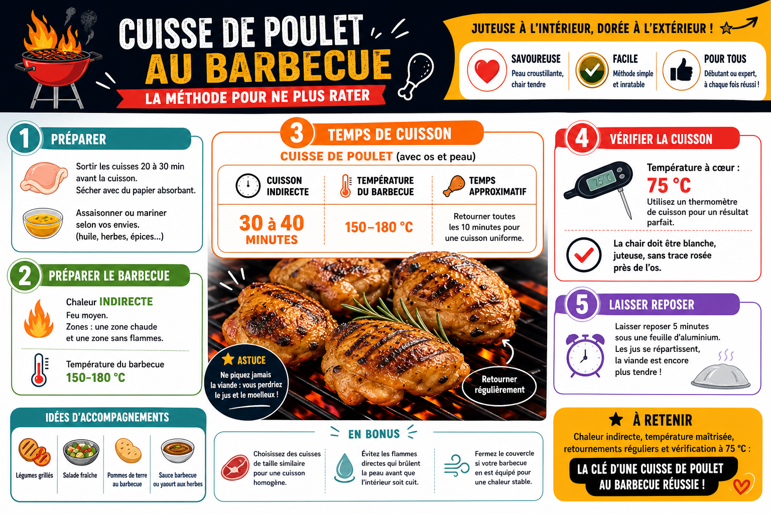 Infographie : Temps de cuisson cuisse de poulet au barbecue : la méthode pour ne plus rater